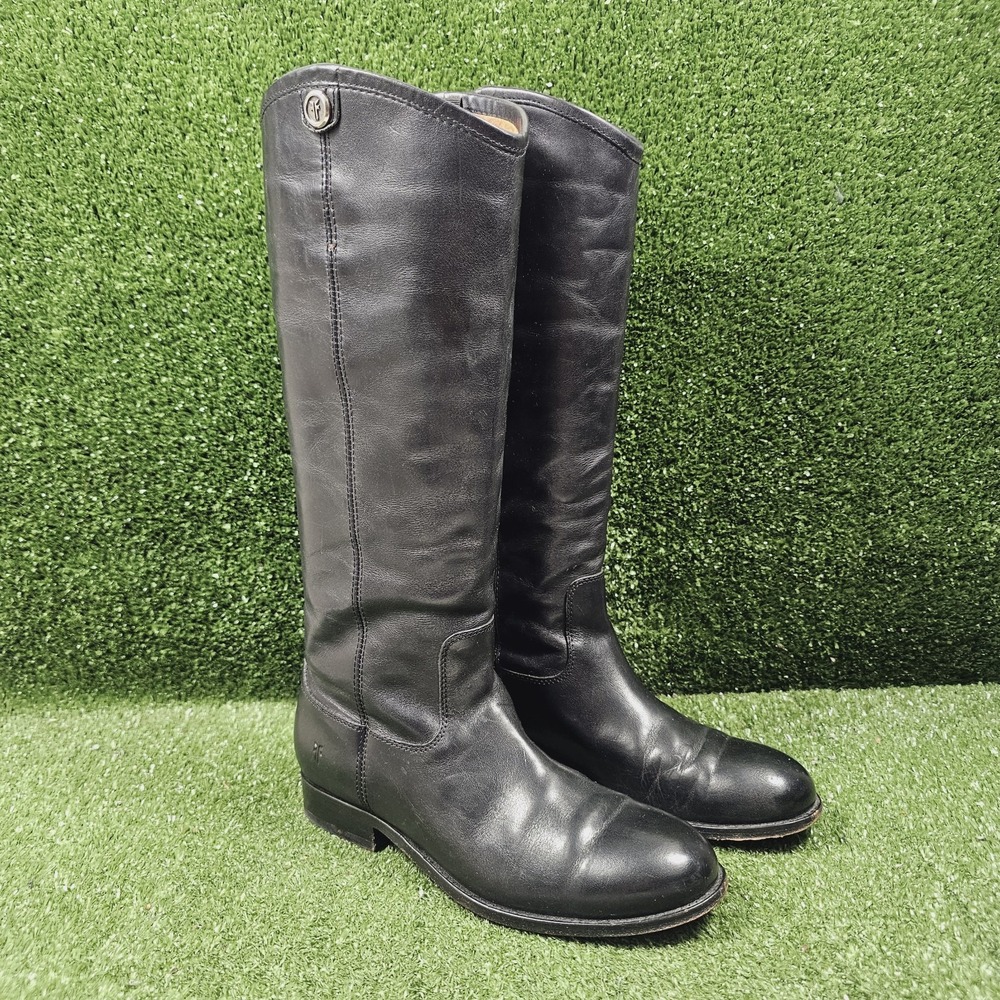 Frye Melissa Button 2 Black Leather Pull On Riding Tall Boots Womens Size 7 B